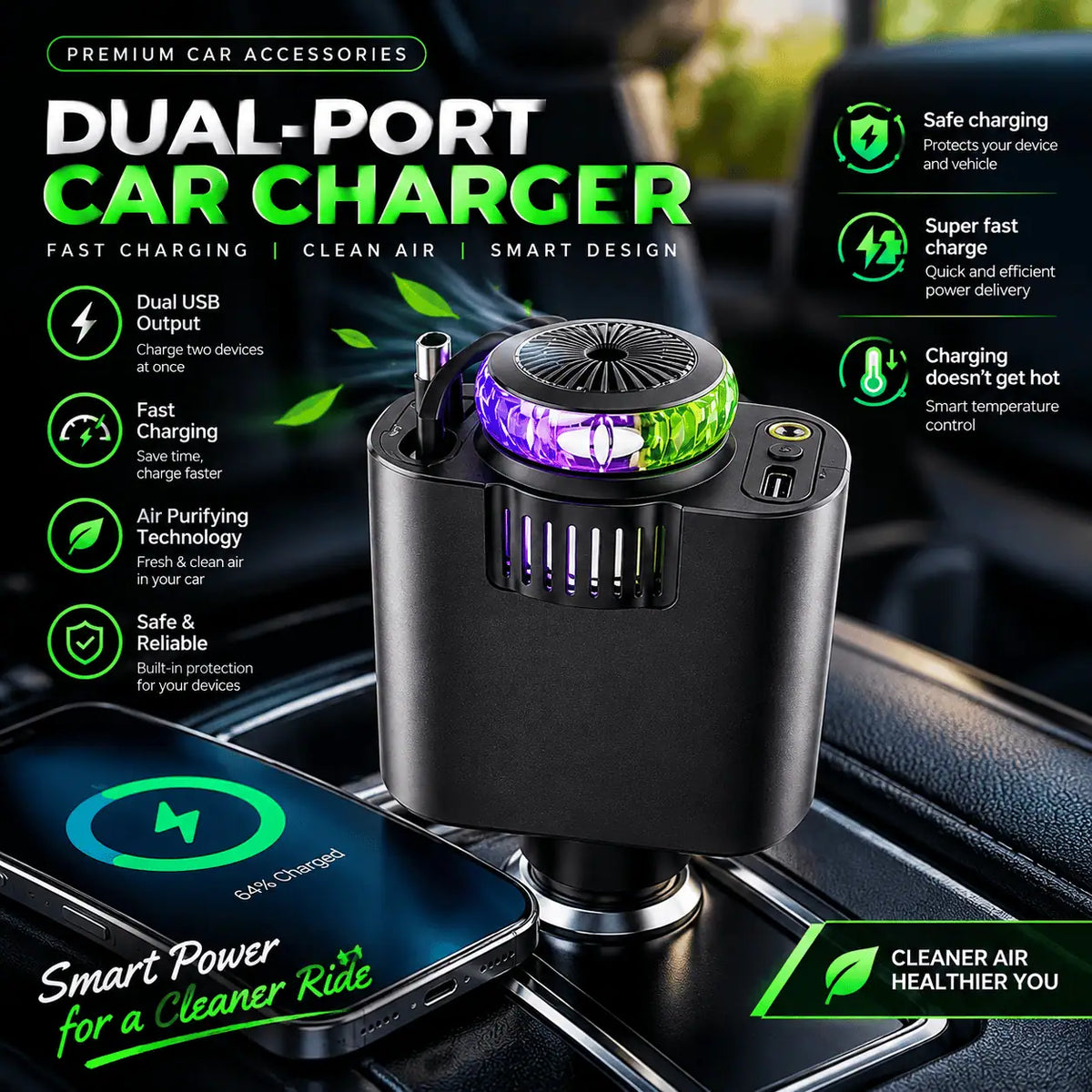 5-in-1 Starlight Car Charger with Aromatherapy & Retractable Cable